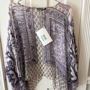 Alberta Ferretti 100% Silk Lavender and Ivory Boho Kaftan Blouse